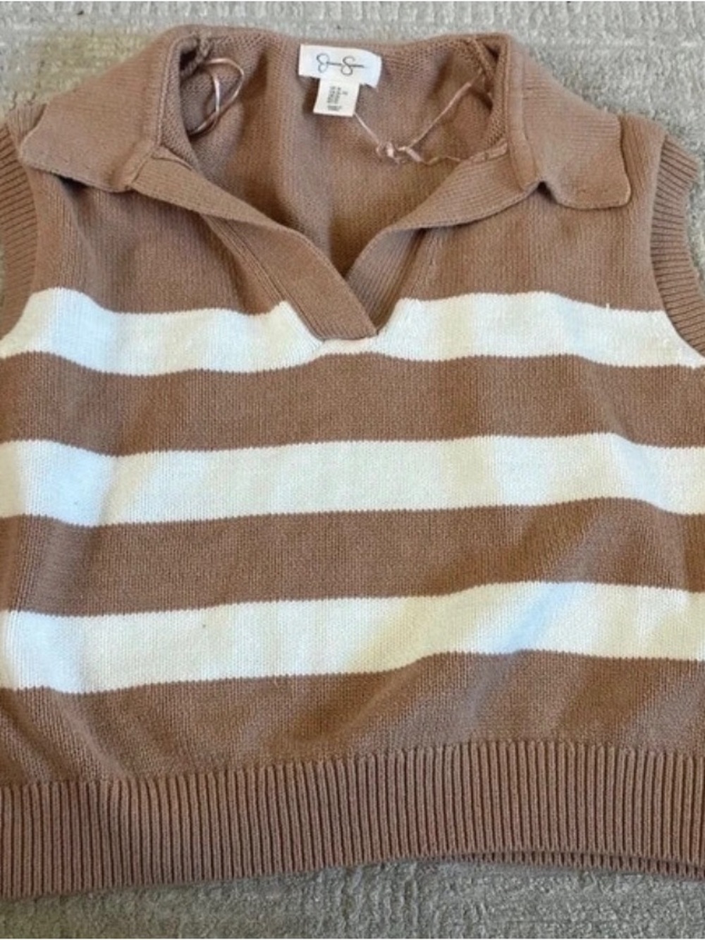 Striped Knit Polo Vest - Brown & White -women